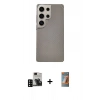 MARSİLYAN™- Galaxy S24 Ultra Kılıf Eksen Prime - Siyah AutoKit 5in1 Fiber Hayalet Polymer Nano Ekran Koruyucu + PVD Metal Kamera Lens - SH
