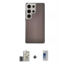 MARSİLYAN™- Galaxy S24 Ultra Kılıf Eksen Prime - Siyah Durable Full Glue Curved Cam + Derin Mor Bilvis Titan Kamera Lens