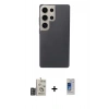 MARSİLYAN™- Galaxy S24 Ultra Kılıf Eksen Prime - Siyah Durable Full Glue Curved Cam + Derin Mor Bilvis Titan Kamera Lens