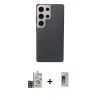 MARSİLYAN™- Galaxy S24 Ultra Kılıf Eksen Prime - Siyah Durable Full Glue Curved Cam + Bilvis Titan Kamera Lens - GD