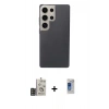 MARSİLYAN™- Galaxy S24 Ultra Kılıf Eksen Prime - Siyah Durable Full Glue Curved Hayalet Cam + Bilvis Titan Kamera Lens - GD