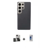 MARSİLYAN™- Galaxy S24 Ultra Kılıf Eksen Prime - Siyah Durable Full Glue Curved Hayalet Cam + PVD Metal Kamera Lens - DNMR