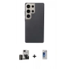 MARSİLYAN™- Galaxy S24 Ultra Kılıf Eksen Prime - Siyah Durable Full Glue Curved Hayalet Cam + PVD Metal Kamera Lens - GD