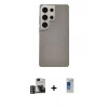 MARSİLYAN™- Galaxy S24 Ultra Kılıf Eksen Prime - Siyah Durable Full Glue Curved Hayalet Cam + PVD Metal Kamera Lens - GD