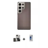 MARSİLYAN™- Galaxy S24 Ultra Kılıf Eksen Prime - Siyah Durable Full Glue Curved Hayalet Cam + PVD Metal Kamera Lens - GD