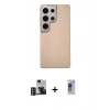 MARSİLYAN™- Galaxy S24 Ultra Kılıf Eksen Prime - Siyah Durable Full Glue Curved Hayalet Cam + PVD Metal Kamera Lens - GD