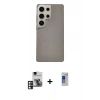 MARSİLYAN™- Galaxy S24 Ultra Kılıf Eksen Prime - Siyah Durable Full Glue Curved Hayalet Cam + PVD Metal Kamera Lens - PE