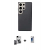 MARSİLYAN™- Galaxy S24 Ultra Kılıf Eksen Prime - Siyah Durable Full Glue Curved Hayalet Cam + PVD Metal Kamera Lens - PE