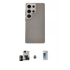 MARSİLYAN™- Galaxy S24 Ultra Kılıf Eksen Prime - Siyah Durable Full Glue Curved Hayalet Cam + PVD Metal Kamera Lens - SH