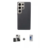 MARSİLYAN™- Galaxy S24 Ultra Kılıf Eksen Prime - Siyah Durable Full Glue Curved Hayalet Cam + PVD Metal Kamera Lens - SH