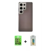 MARSİLYAN™- Galaxy S24 Ultra Kılıf Eksen Prime - Siyah Polymer Nano Ekran Koruyucu + Raze Metal Kamera Lens - GI