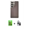 MARSİLYAN™- Galaxy S24 Ultra Kılıf Eksen Prime - Siyah Vanessa Magic Hayalet Cam + Raze Metal Kamera Lens - SI