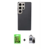 MARSİLYAN™- Galaxy S24 Ultra Kılıf Eksen Prime - Siyah Vanessa Magic Hayalet Cam + Raze Metal Kamera Lens - SI
