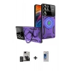 MARSİLYAN™- Galaxy S24 Ultra Kılıf Kıvılcım Modern Serisi - Siyah Durable Full Glue Curved Cam + Derin Mor PVD Metal Kamera Lens