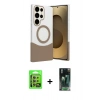 MARSİLYAN™- Galaxy S24 Ultra Kılıf Kozmos Form Özel Seri - Siyah 360 Mat Full Body Arka Koruyucu + Raze Metal Kamera Lens - SI
