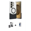 MARSİLYAN™- Galaxy S24 Ultra Kılıf Kozmos Form Özel Seri - Siyah Durable Full Glue Curved Hayalet Cam + PVD Metal Kamera Lens - PE