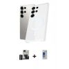 MARSİLYAN™- Galaxy S24 Ultra Kılıf Kutup Minimal - Siyah Durable Full Glue Curved Hayalet Cam + PVD Metal Kamera Lens - GD