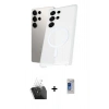 MARSİLYAN™- Galaxy S24 Ultra Kılıf Kutup Minimal - Siyah Durable Full Glue Curved Hayalet Cam + Kamera Lens Koruma Cam - SF