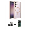 MARSİLYAN™- Galaxy S24 Ultra Kılıf Nova Işık Özel Seri - Şeffaf 360 Full Body Arka Koruyucu + Derin Mor PVD Metal Kamera Lens