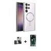MARSİLYAN™- Galaxy S24 Ultra Kılıf Nova Işık Özel Seri - Şeffaf 360 Full Body Arka Koruyucu + PVD Metal Kamera Lens - GD