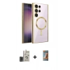 MARSİLYAN™- Galaxy S24 Ultra Kılıf Nova Işık Özel Seri - Siyah AutoKit 5in1 Fiber Hayalet Polymer Nano Ekran Koruyucu + Bilvis Titan Kamera Lens - SH