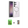 MARSİLYAN™- Galaxy S24 Ultra Kılıf Nova Işık Özel Seri - Siyah AutoKit 5in1 Fiber Hayalet Polymer Nano Ekran Koruyucu + Raze Metal Kamera Lens - GS