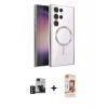 MARSİLYAN™- Galaxy S24 Ultra Kılıf Nova Işık Özel Seri - Siyah AutoKit 5in1 Fiber Polymer Nano Ekran Koruyucu + Derin Mor PVD Metal Kamera Lens