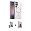 MARSİLYAN™- Galaxy S24 Ultra Kılıf Nova Işık Özel Seri - Siyah Bilvis Hayalet Cam Ekran Koruyucu + PVD Metal Kamera Lens - PE