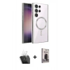 MARSİLYAN™- Galaxy S24 Ultra Kılıf Nova Işık Özel Seri - Siyah Bilvis Hayalet Cam Ekran Koruyucu + Kamera Lens Koruma Cam - SF