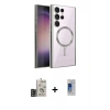 MARSİLYAN™- Galaxy S24 Ultra Kılıf Nova Işık Özel Seri - Siyah Durable Full Glue Curved Cam + Bilvis Titan Kamera Lens - SH