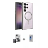 MARSİLYAN™- Galaxy S24 Ultra Kılıf Nova Işık Özel Seri - Siyah Durable Full Glue Curved Cam + Pembe PVD Metal Kamera Lens