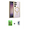MARSİLYAN™- Galaxy S24 Ultra Kılıf Nova Işık Özel Seri - Siyah Durable Full Glue Curved Cam + Raze Metal Kamera Lens - GS