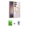 MARSİLYAN™- Galaxy S24 Ultra Kılıf Nova Işık Özel Seri - Siyah Durable Full Glue Curved Cam + Sarı Raze Metal Kamera Lens
