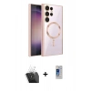 MARSİLYAN™- Galaxy S24 Ultra Kılıf Nova Işık Özel Seri - Siyah Durable Full Glue Curved Cam + Kamera Lens Koruma Cam - SF