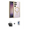 MARSİLYAN™- Galaxy S24 Ultra Kılıf Nova Işık Özel Seri - Siyah Durable Full Glue Curved Cam + Kamera Lens Koruma Cam - SF