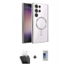 MARSİLYAN™- Galaxy S24 Ultra Kılıf Nova Işık Özel Seri - Siyah Durable Full Glue Curved Cam + Kamera Lens Koruma Cam - SF