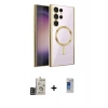 MARSİLYAN™- Galaxy S24 Ultra Kılıf Nova Işık Özel Seri - Siyah Durable Full Glue Curved Hayalet Cam + Bilvis Titan Kamera Lens - SH