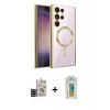 MARSİLYAN™- Galaxy S24 Ultra Kılıf Nova Işık Özel Seri - Siyah Polymer Nano Ekran Koruyucu + Bilvis Titan Kamera Lens - SH