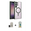 MARSİLYAN™- Galaxy S24 Ultra Kılıf Nova Işık Özel Seri - Siyah Polymer Nano Ekran Koruyucu + Bilvis Titan Kamera Lens - SH