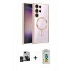 MARSİLYAN™- Galaxy S24 Ultra Kılıf Nova Işık Özel Seri - Siyah Polymer Nano Ekran Koruyucu + Derin Mor PVD Metal Kamera Lens