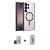 MARSİLYAN™- Galaxy S24 Ultra Kılıf Nova Işık Özel Seri - Siyah Polymer Nano Ekran Koruyucu + Bilvis Titan Kamera Lens - GD