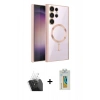 MARSİLYAN™- Galaxy S24 Ultra Kılıf Nova Işık Özel Seri - Siyah Polymer Nano Ekran Koruyucu + Şeffaf Kamera Lens Koruma Cam