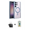 MARSİLYAN™- Galaxy S24 Ultra Kılıf Nova Işık Özel Seri - Siyah Polymer Nano Ekran Koruyucu + Şeffaf Kamera Lens Koruma Cam