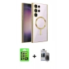MARSİLYAN™- Galaxy S24 Ultra Kılıf Nova Işık Özel Seri - Siyah Vanessa Magic Hayalet Cam + Raze Metal Kamera Lens - GS