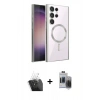 MARSİLYAN™- Galaxy S24 Ultra Kılıf Nova Işık Özel Seri - Siyah Vanessa Magic Hayalet Cam + Kamera Lens Koruma Cam - SF