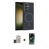 MARSİLYAN™- Galaxy S24 Ultra Kılıf Siluet Doku Özel Seri - Siyah 360 Mat Full Body Arka Koruyucu + Bilvis Titan Kamera Lens - SH