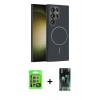 MARSİLYAN™- Galaxy S24 Ultra Kılıf Siluet Doku Özel Seri - Siyah 360 Mat Full Body Arka Koruyucu + Raze Metal Kamera Lens - GS