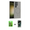 MARSİLYAN™- Galaxy S24 Ultra Kılıf Siluet Doku Özel Seri - Siyah 360 Mat Full Body Arka Koruyucu + Raze Metal Kamera Lens - MR