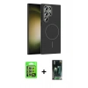 MARSİLYAN™- Galaxy S24 Ultra Kılıf Siluet Doku Özel Seri - Siyah 360 Mat Full Body Arka Koruyucu + Raze Metal Kamera Lens - MR