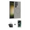 MARSİLYAN™- Galaxy S24 Ultra Kılıf Siluet Doku Özel Seri - Siyah 360 Mat Full Body Arka Koruyucu + Kamera Lens Koruma Cam - SF